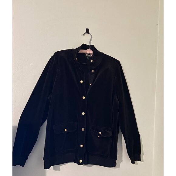 Lauren Ralph Lauren Plus 1X Velvet Blazer Jacket Black Gold Button Front Preppy - Picture 9 of 11
